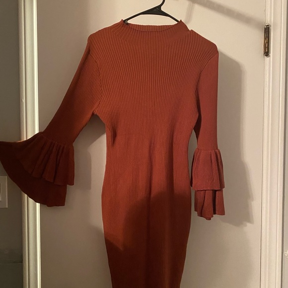 Brand: SAY WHAT, burnt brown stretchy sweater dress - XL w/long layered sleeves - Picture 2 of 4